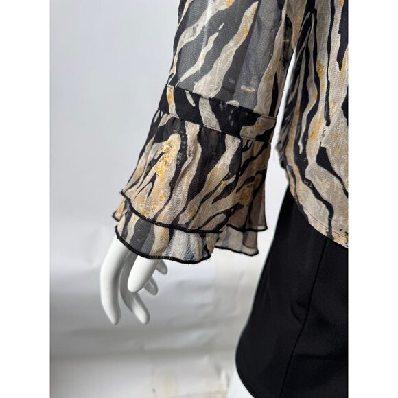 Coldwater Creek M Zebra Silk Print Ruffled Blouse Lined - Picture 3 of 16